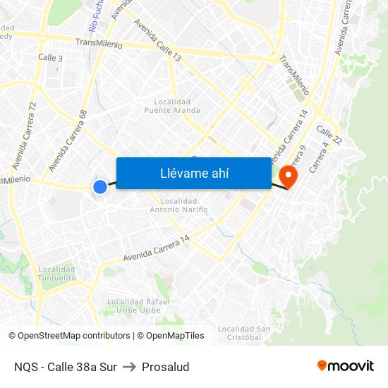 NQS - Calle 38a Sur to Prosalud map