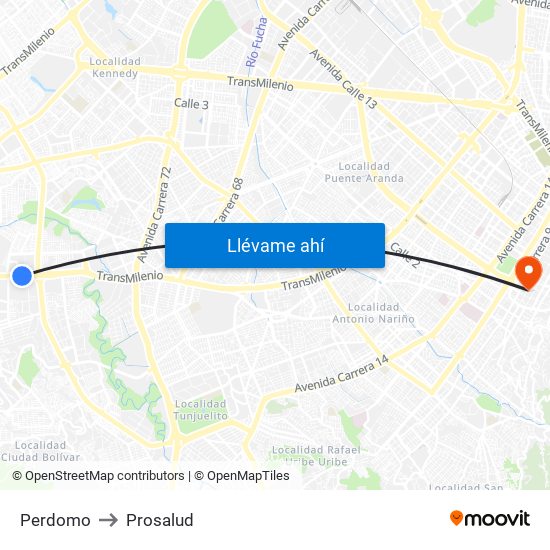 Perdomo to Prosalud map