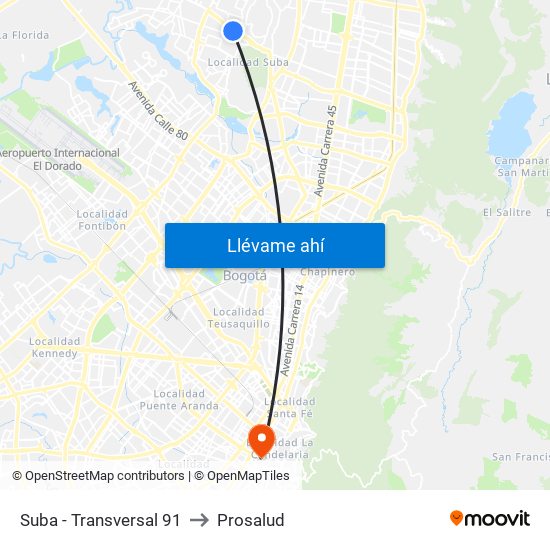 Suba - Transversal 91 to Prosalud map