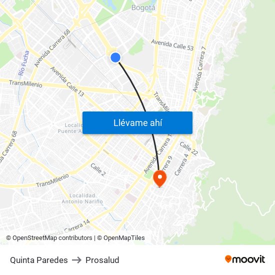 Quinta Paredes to Prosalud map