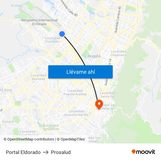 Portal Eldorado to Prosalud map