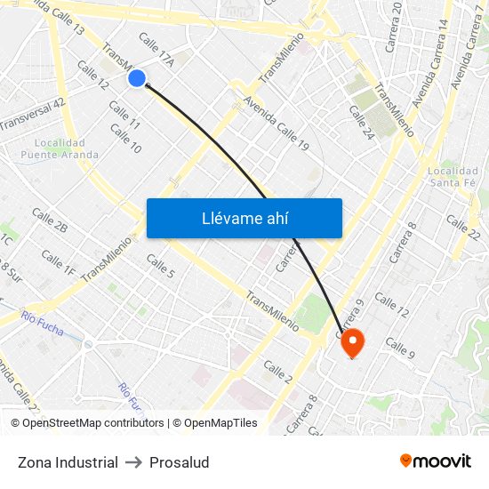 Zona Industrial to Prosalud map