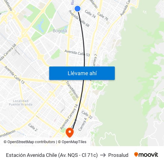 Estación Avenida Chile (Av. NQS - Cl 71c) to Prosalud map