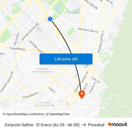 Estación Salitre - El Greco (Ac 26 - Ak 68) to Prosalud map