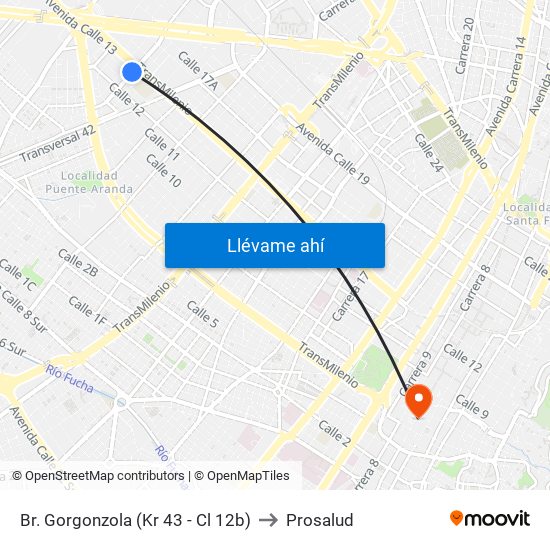 Br. Gorgonzola (Kr 43 - Cl 12b) to Prosalud map