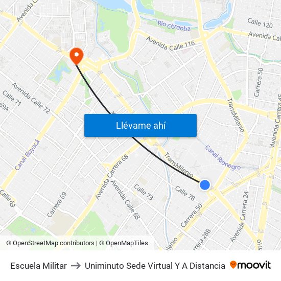Escuela Militar to Uniminuto Sede Virtual Y A Distancia map