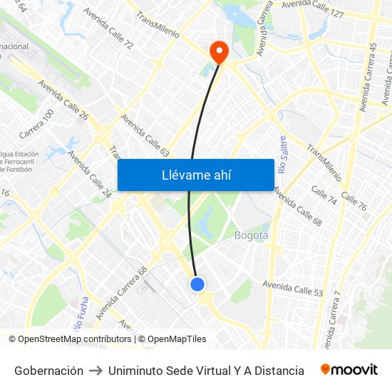 Gobernación to Uniminuto Sede Virtual Y A Distancia map