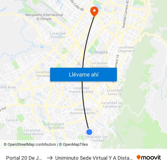 Portal 20 De Julio to Uniminuto Sede Virtual Y A Distancia map