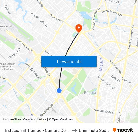 Estación El Tiempo - Cámara De Comercio De Bogotá (Ac 26 - Kr 68b Bis) to Uniminuto Sede Virtual Y A Distancia map