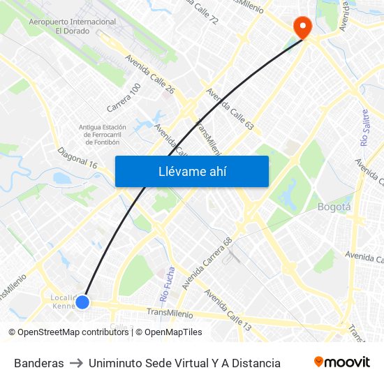 Banderas to Uniminuto Sede Virtual Y A Distancia map