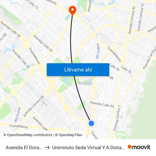 Avenida El Dorado to Uniminuto Sede Virtual Y A Distancia map
