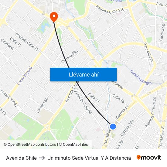 Avenida Chile to Uniminuto Sede Virtual Y A Distancia map