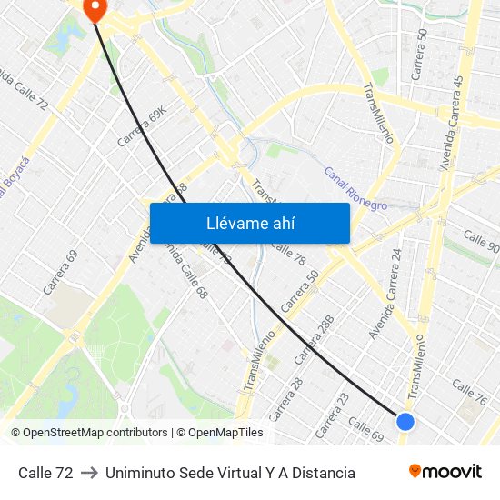 Calle 72 to Uniminuto Sede Virtual Y A Distancia map
