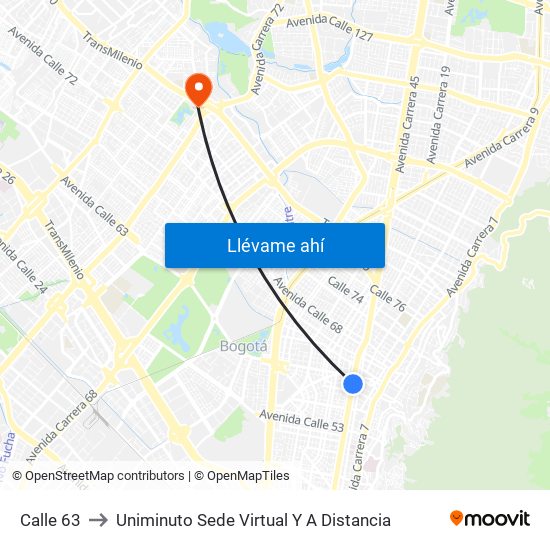 Calle 63 to Uniminuto Sede Virtual Y A Distancia map