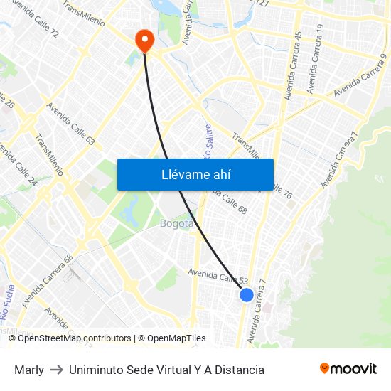 Marly to Uniminuto Sede Virtual Y A Distancia map