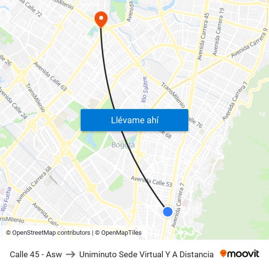 Calle 45 - Asw to Uniminuto Sede Virtual Y A Distancia map