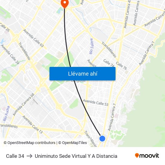 Calle 34 to Uniminuto Sede Virtual Y A Distancia map
