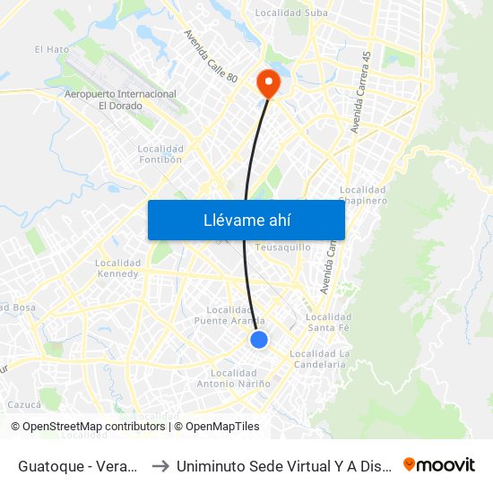 Guatoque - Veraguas to Uniminuto Sede Virtual Y A Distancia map