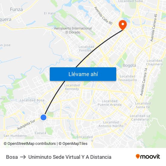 Bosa to Uniminuto Sede Virtual Y A Distancia map