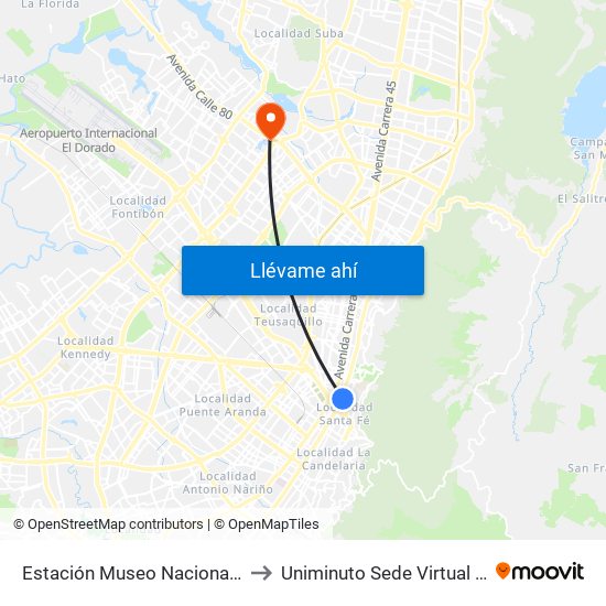 Estación Museo Nacional (Ak 7 - Cl 29) to Uniminuto Sede Virtual Y A Distancia map