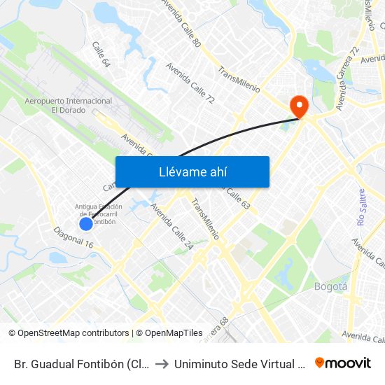 Br. Guadual Fontibón (Cl 17 - Kr 96h) to Uniminuto Sede Virtual Y A Distancia map