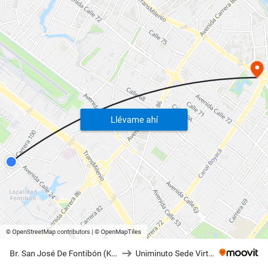 Br. San José De Fontibón (Kr 100 - Av. Esperanza) to Uniminuto Sede Virtual Y A Distancia map