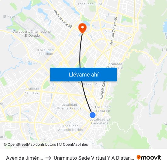 Avenida Jiménez to Uniminuto Sede Virtual Y A Distancia map