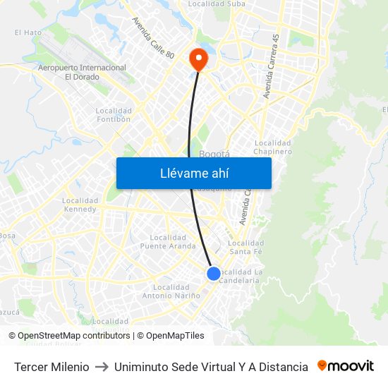 Tercer Milenio to Uniminuto Sede Virtual Y A Distancia map