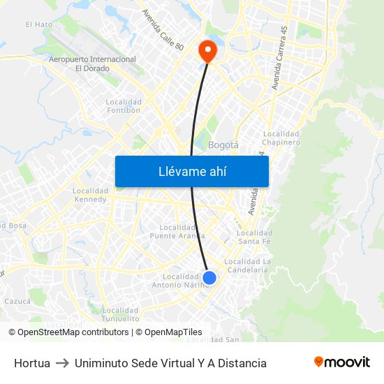 Hortua to Uniminuto Sede Virtual Y A Distancia map