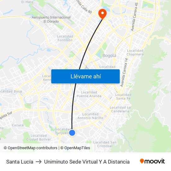 Santa Lucía to Uniminuto Sede Virtual Y A Distancia map