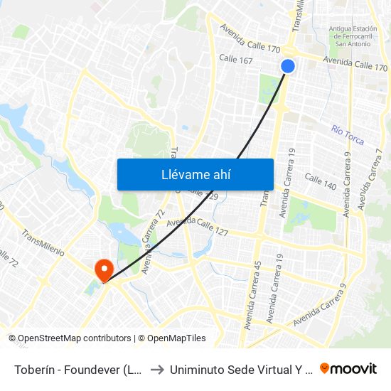 Toberín - Foundever (Lado Norte) to Uniminuto Sede Virtual Y A Distancia map