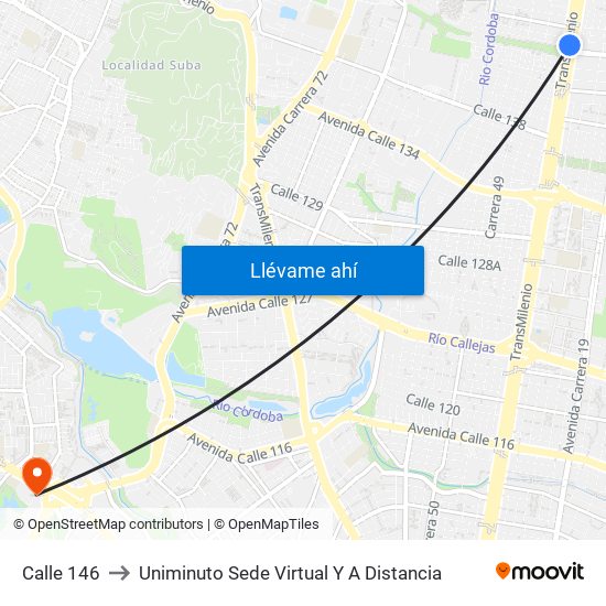 Calle 146 to Uniminuto Sede Virtual Y A Distancia map