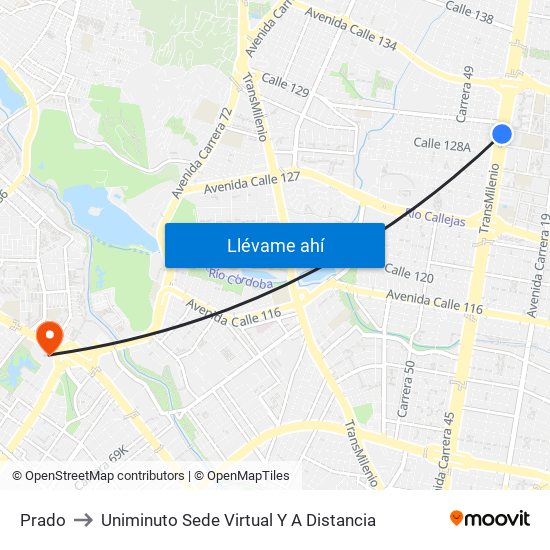 Prado to Uniminuto Sede Virtual Y A Distancia map