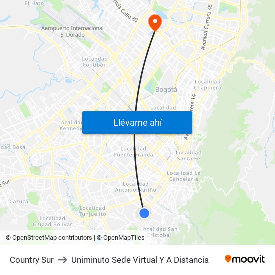 Country Sur to Uniminuto Sede Virtual Y A Distancia map