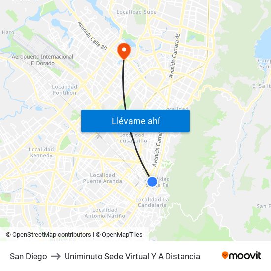 San Diego to Uniminuto Sede Virtual Y A Distancia map