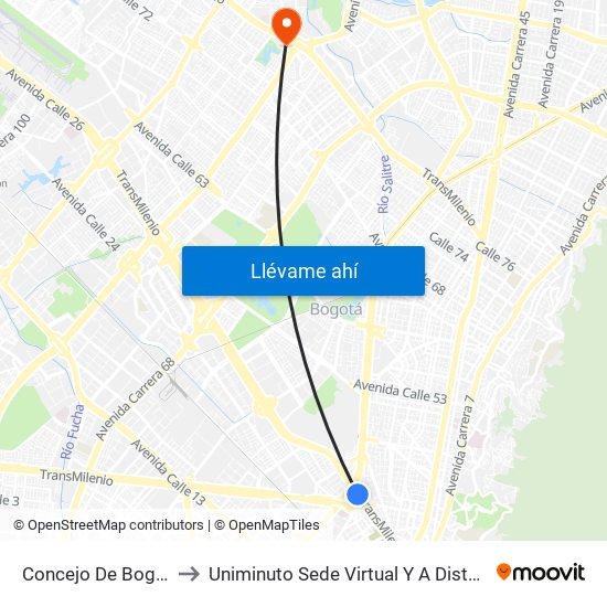 Concejo De Bogotá to Uniminuto Sede Virtual Y A Distancia map