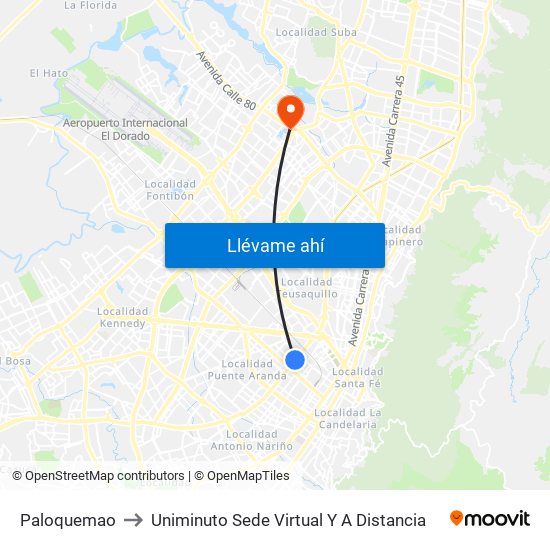 Paloquemao to Uniminuto Sede Virtual Y A Distancia map