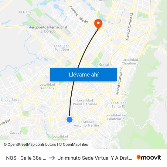 NQS - Calle 38a Sur to Uniminuto Sede Virtual Y A Distancia map