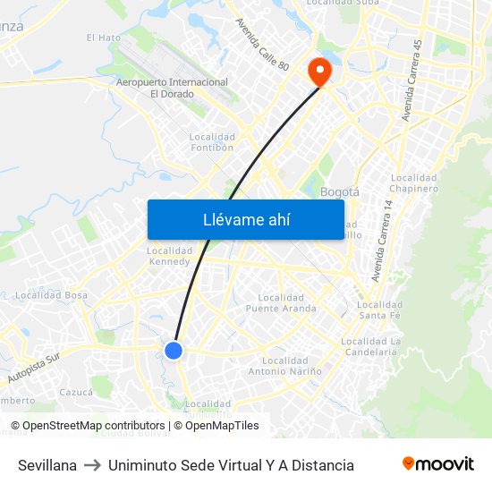 Sevillana to Uniminuto Sede Virtual Y A Distancia map