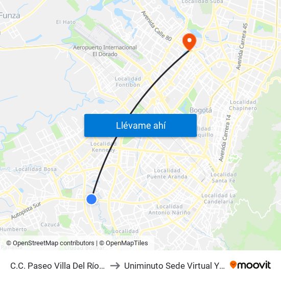 C.C. Paseo Villa Del Río - Madelena to Uniminuto Sede Virtual Y A Distancia map