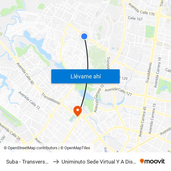 Suba - Transversal 91 to Uniminuto Sede Virtual Y A Distancia map