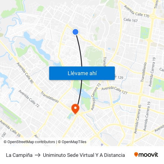 La Campiña to Uniminuto Sede Virtual Y A Distancia map