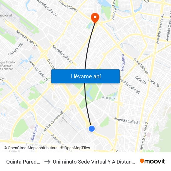 Quinta Paredes to Uniminuto Sede Virtual Y A Distancia map