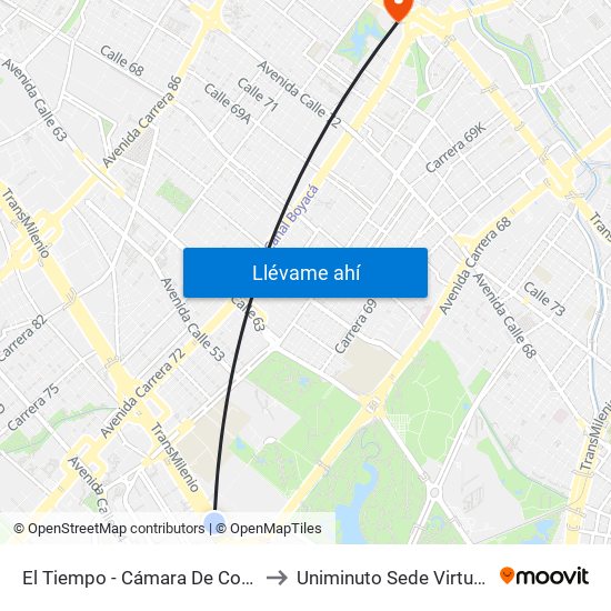 El Tiempo - Cámara De Comercio De Bogotá to Uniminuto Sede Virtual Y A Distancia map