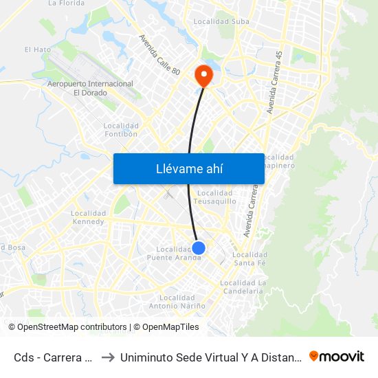 Cds - Carrera 32 to Uniminuto Sede Virtual Y A Distancia map