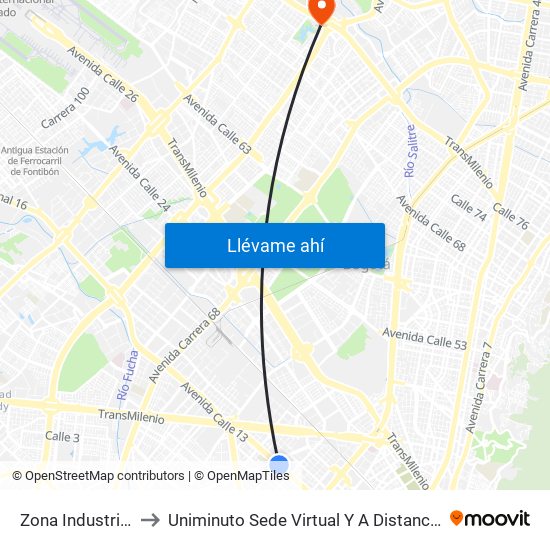 Zona Industrial to Uniminuto Sede Virtual Y A Distancia map