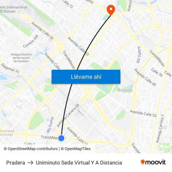 Pradera to Uniminuto Sede Virtual Y A Distancia map