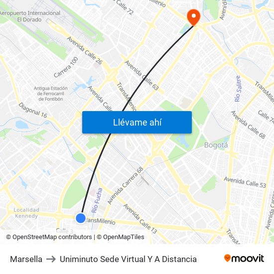 Marsella to Uniminuto Sede Virtual Y A Distancia map