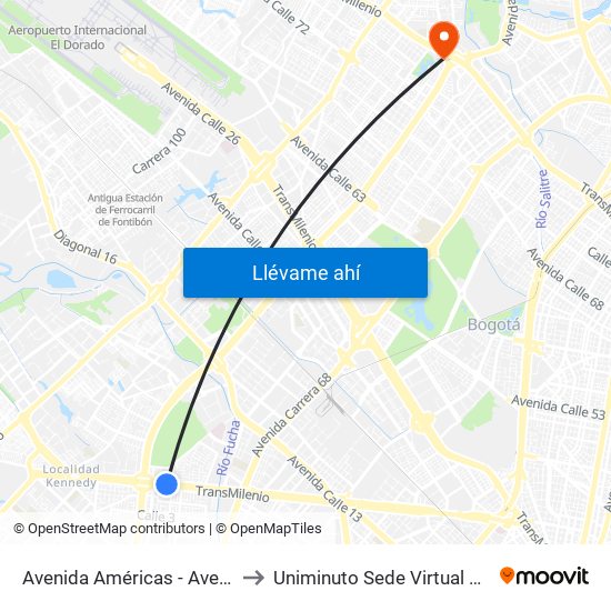 Avenida Américas - Avenida Boyacá to Uniminuto Sede Virtual Y A Distancia map