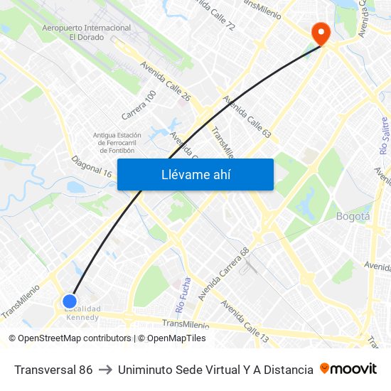 Transversal 86 to Uniminuto Sede Virtual Y A Distancia map